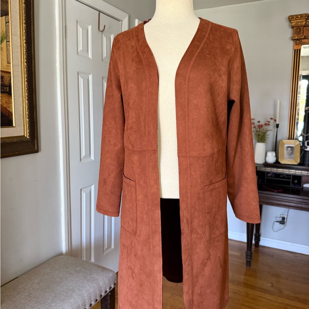 Solitaire by Ravi Khosla  Terracotta Women's Longline Cardigan Duster. - Picture 4 of 10